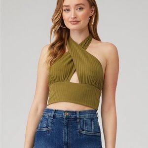 $38 msrp Callahan Knitwear halter in Olive sz xs